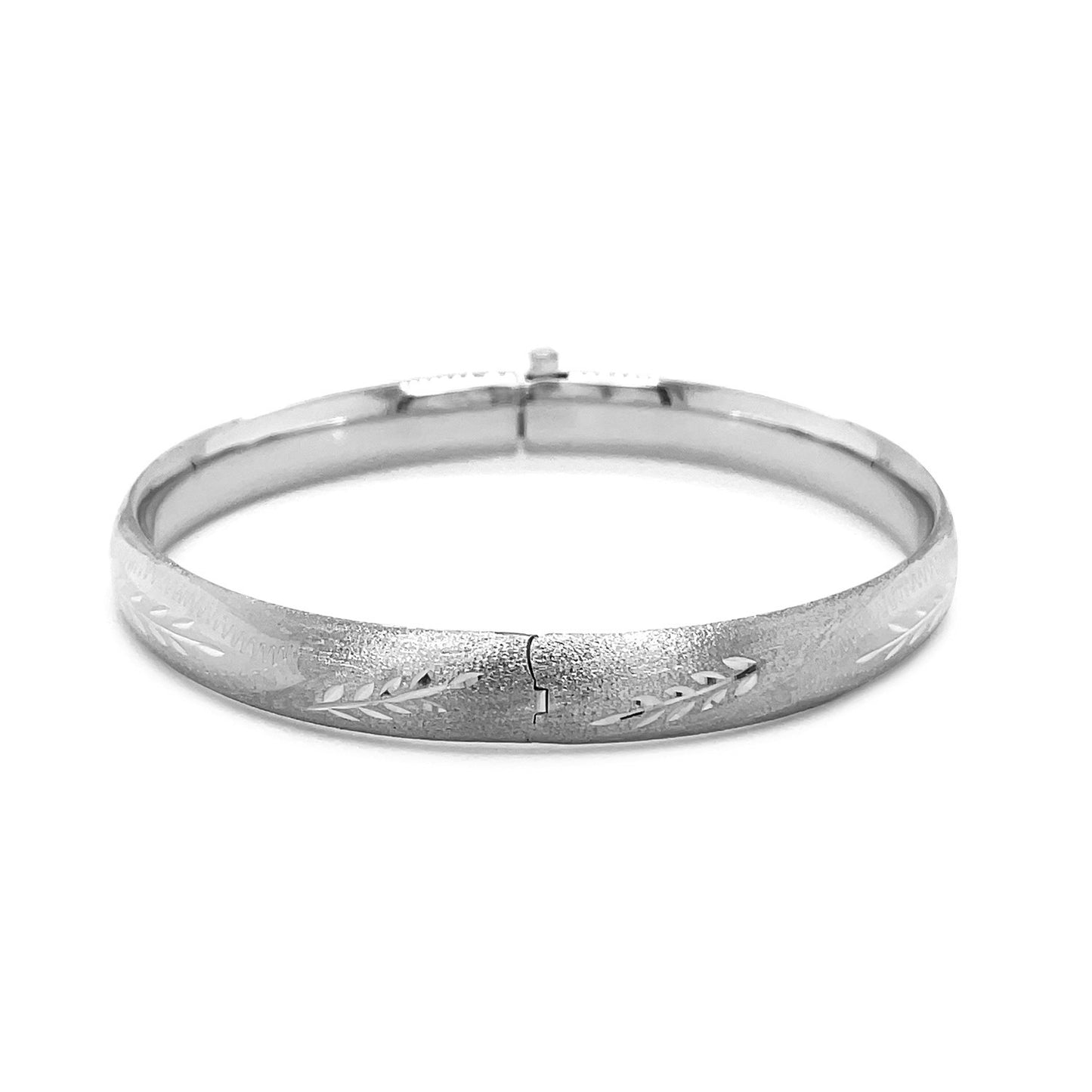 Classic Floral Carved Bangle in 14k White Gold (8.0mm)-Teresa&#39;s Fashionista LLC