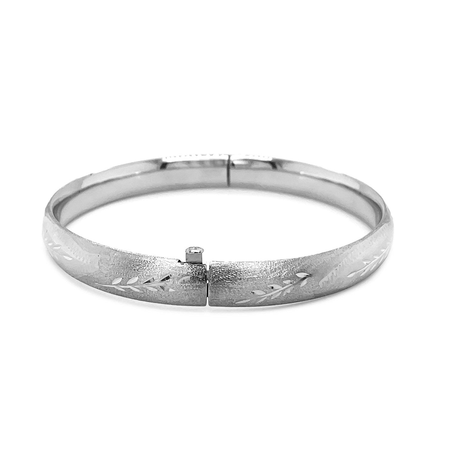 Classic Floral Carved Bangle in 14k White Gold (8.0mm)-Teresa&#39;s Fashionista LLC