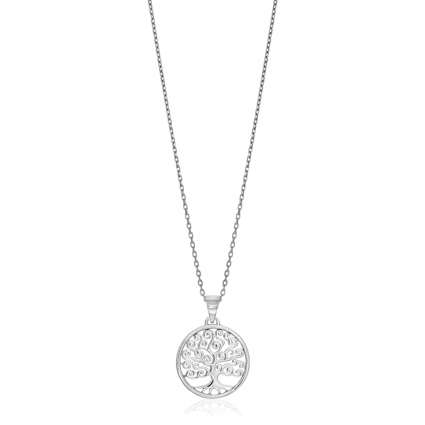 Sterling Silver Round Spiral Motif Tree of Life Necklace-Teresa&#39;s Fashionista LLC