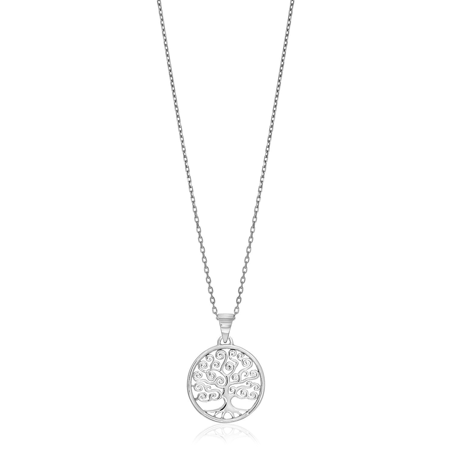 Sterling Silver Round Spiral Motif Tree of Life Necklace-Teresa&#39;s Fashionista LLC