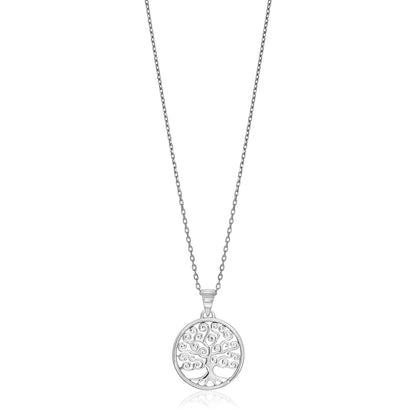 Sterling Silver Round Spiral Motif Tree of Life Necklace-Teresa&#39;s Fashionista LLC