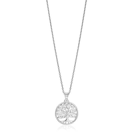 Sterling Silver Round Spiral Motif Tree of Life Necklace-Teresa&#39;s Fashionista LLC