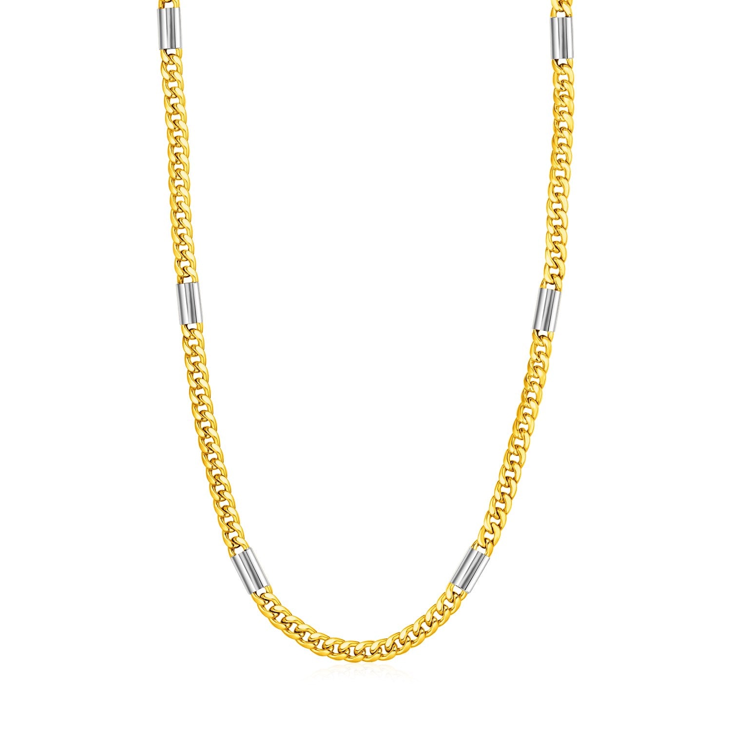 14k Two Tone Gold Mens Twisted Oval and Bar Link Necklace-Teresa&#39;s Fashionista LLC