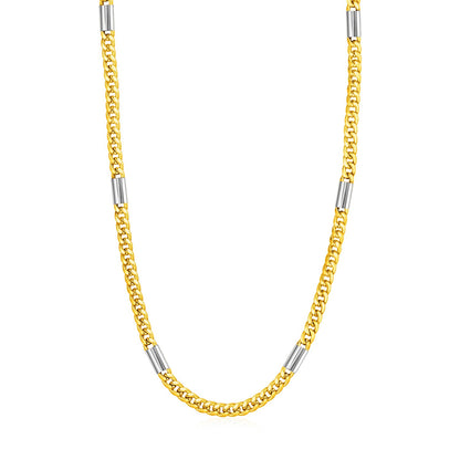 14k Two Tone Gold Mens Twisted Oval and Bar Link Necklace-Teresa&#39;s Fashionista LLC