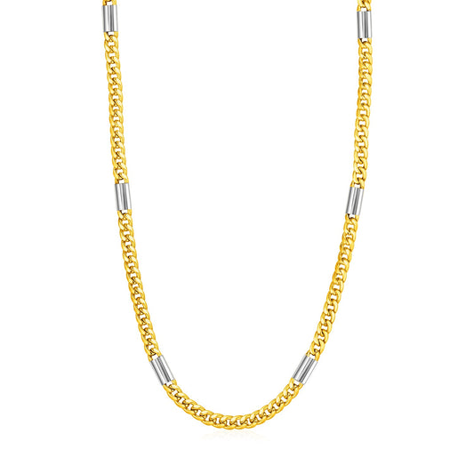 14k Two Tone Gold Mens Twisted Oval and Bar Link Necklace-Teresa&#39;s Fashionista LLC