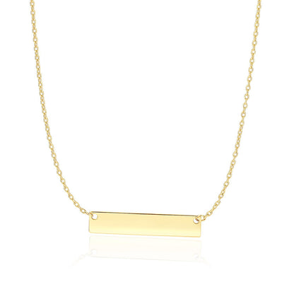 14k Yellow Gold Smooth Flat Horizontal Bar Style Necklace-Teresa&#39;s Fashionista LLC