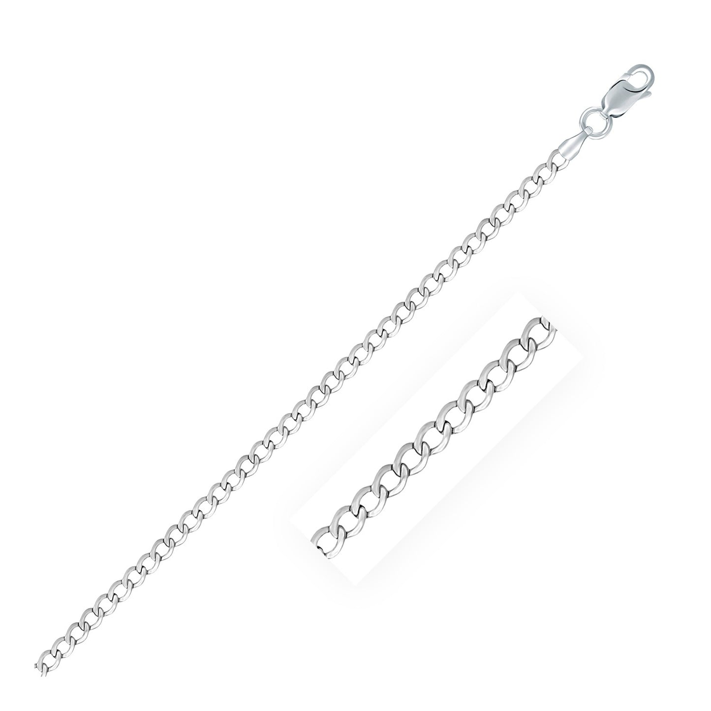 Rhodium Plated 3.0mm Sterling Silver Curb Style Chain-Teresa&#39;s Fashionista LLC