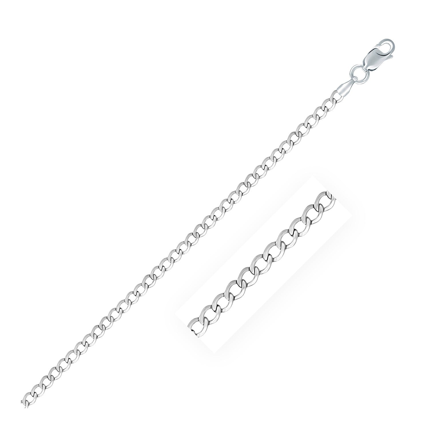 Rhodium Plated 3.0mm Sterling Silver Curb Style Chain-Teresa&#39;s Fashionista LLC