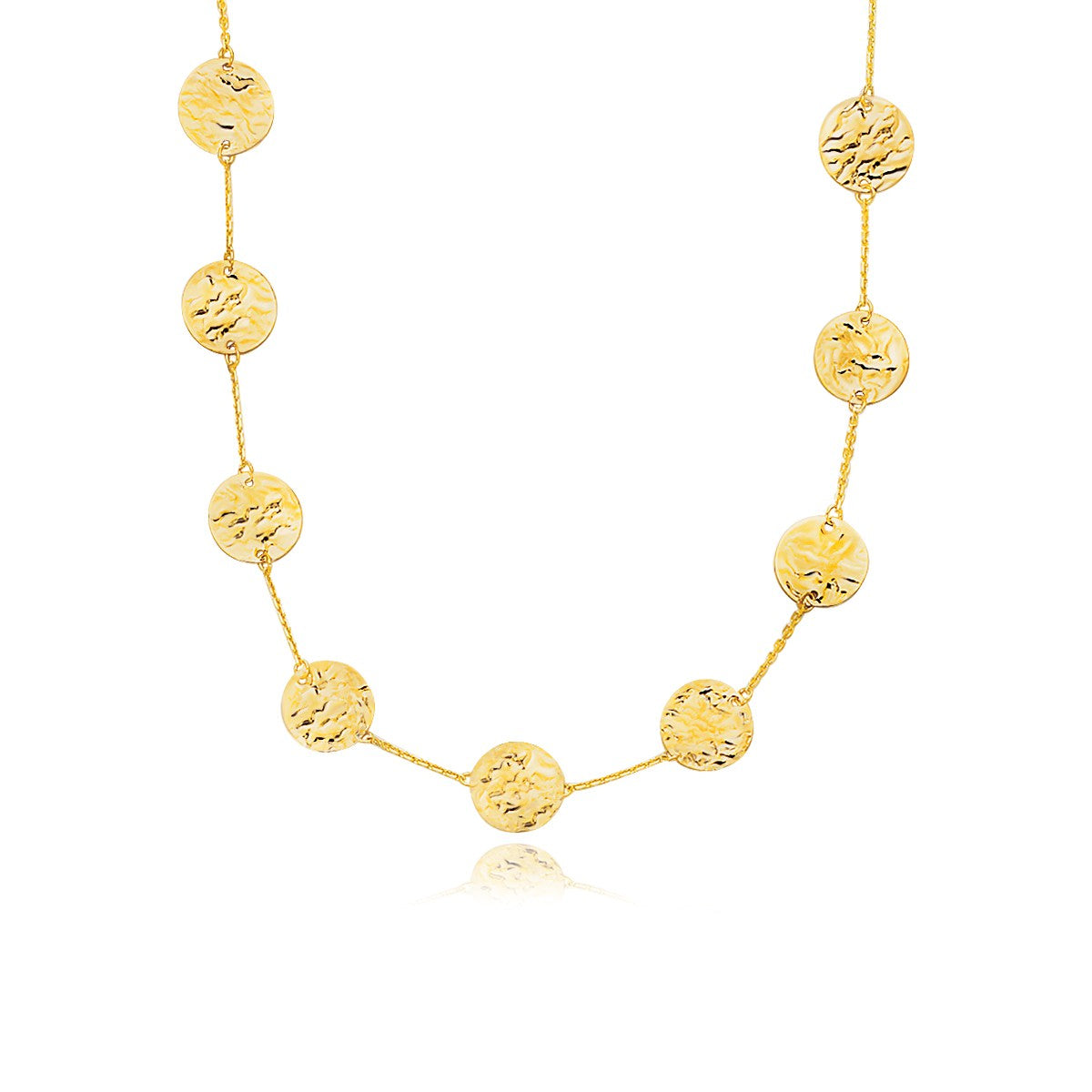 14k Yellow Gold Textured Disc Long Layering Necklace-Teresa&#39;s Fashionista LLC