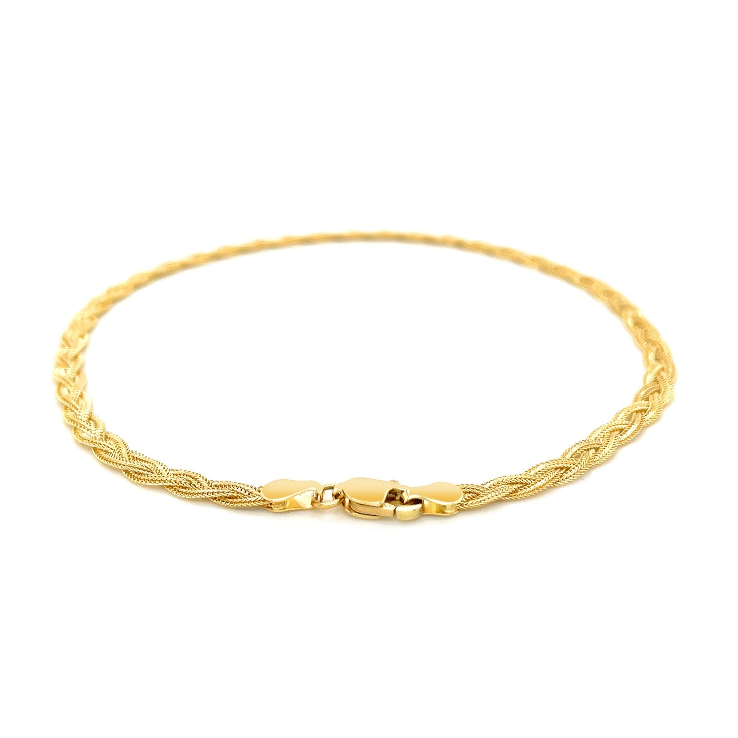 3.5mm 14k Yellow Braided Foxtail Anklet-Teresa&#39;s Fashionista LLC