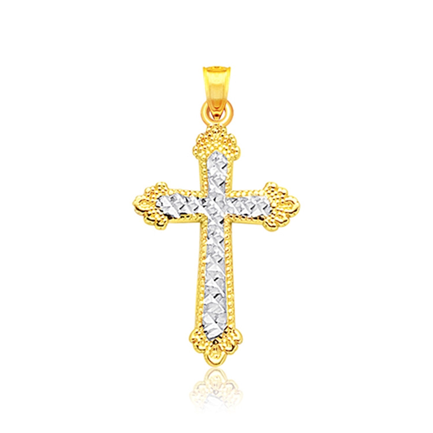 14k Two Tone Gold Diamond Cut Cross Pendant-Teresa&#39;s Fashionista LLC