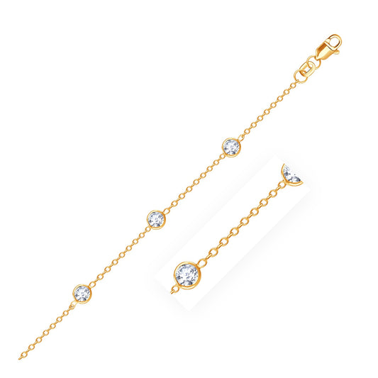 14k Yellow Gold Anklet with Round White Cubic Zirconia-Teresa&#39;s Fashionista LLC