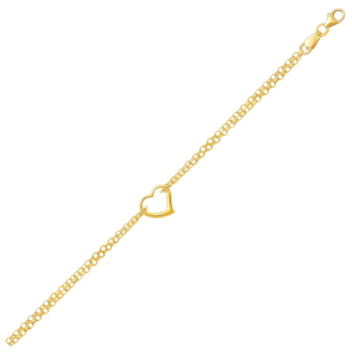 14k Yellow Gold Double Rolo Chain Anklet with an Open Heart Station-Teresa&#39;s Fashionista LLC