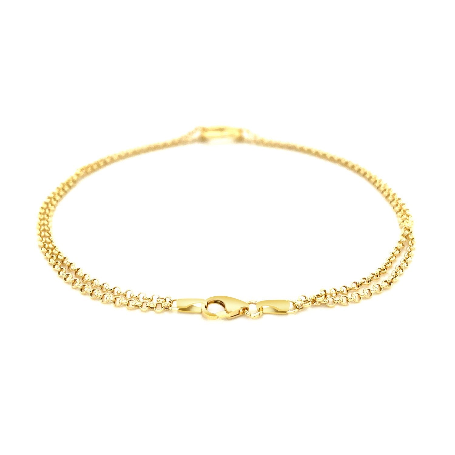 14k Yellow Gold Double Rolo Chain Anklet with an Open Heart Station-Teresa&#39;s Fashionista LLC