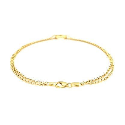 14k Yellow Gold Double Rolo Chain Anklet with an Open Heart Station-Teresa&#39;s Fashionista LLC