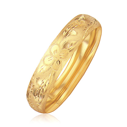 Classic Floral Carved Bangle in 14k Yellow Gold (13.5mm)-Teresa&#39;s Fashionista LLC