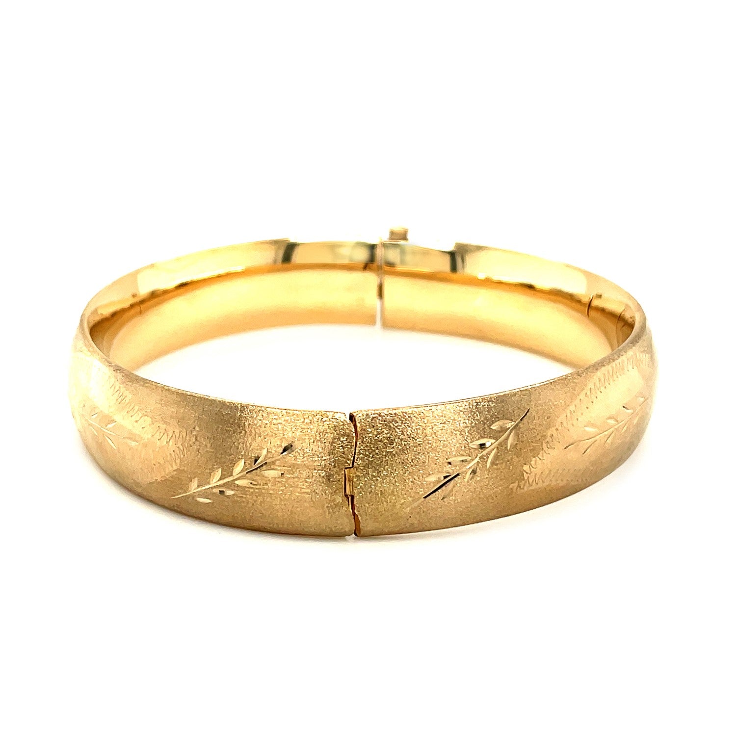 Classic Floral Carved Bangle in 14k Yellow Gold (13.5mm)-Teresa&#39;s Fashionista LLC