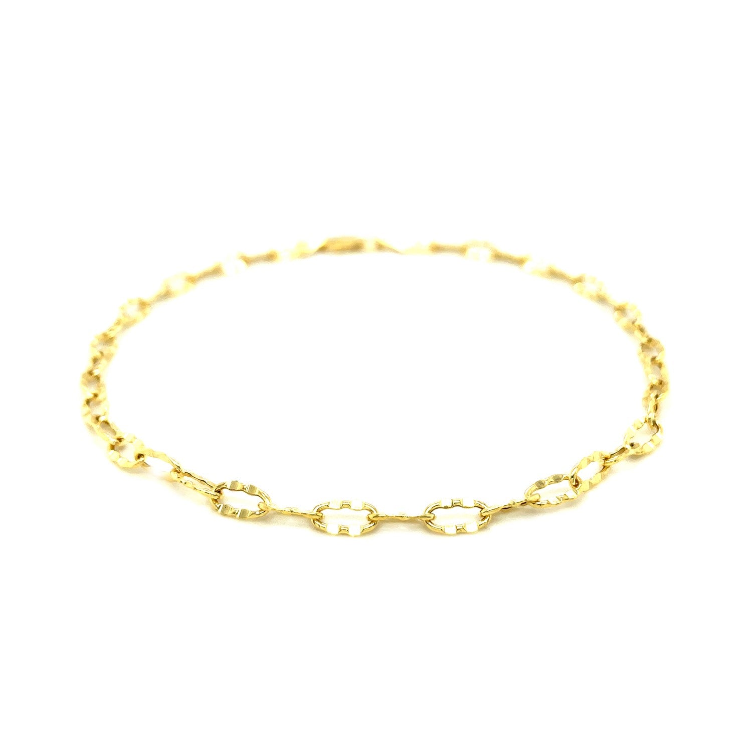 14k Yellow Gold Anklet with Flat Hammered Oval Links-Teresa&#39;s Fashionista LLC