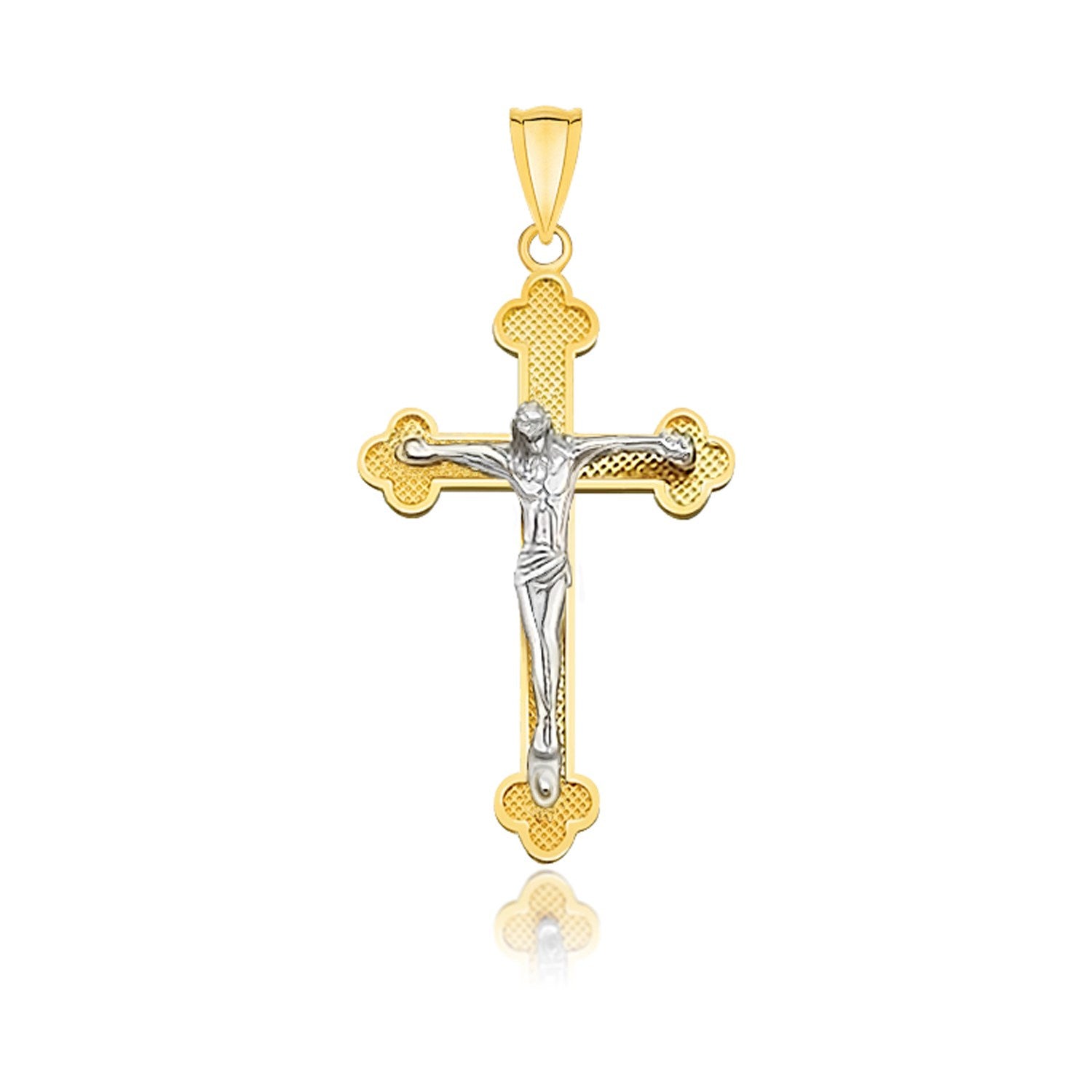 14k Two-Tone Gold Small Budded Style Cross with Figure Pendant-Teresa&#39;s Fashionista LLC