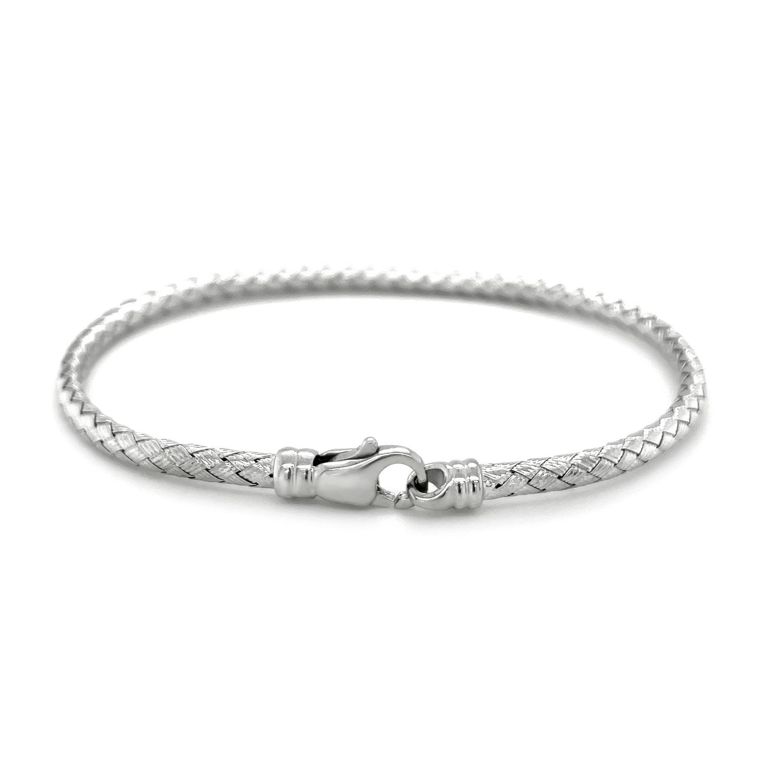 Fancy Weave Bangle in 14k White Gold (3.0mm)-Teresa&#39;s Fashionista LLC