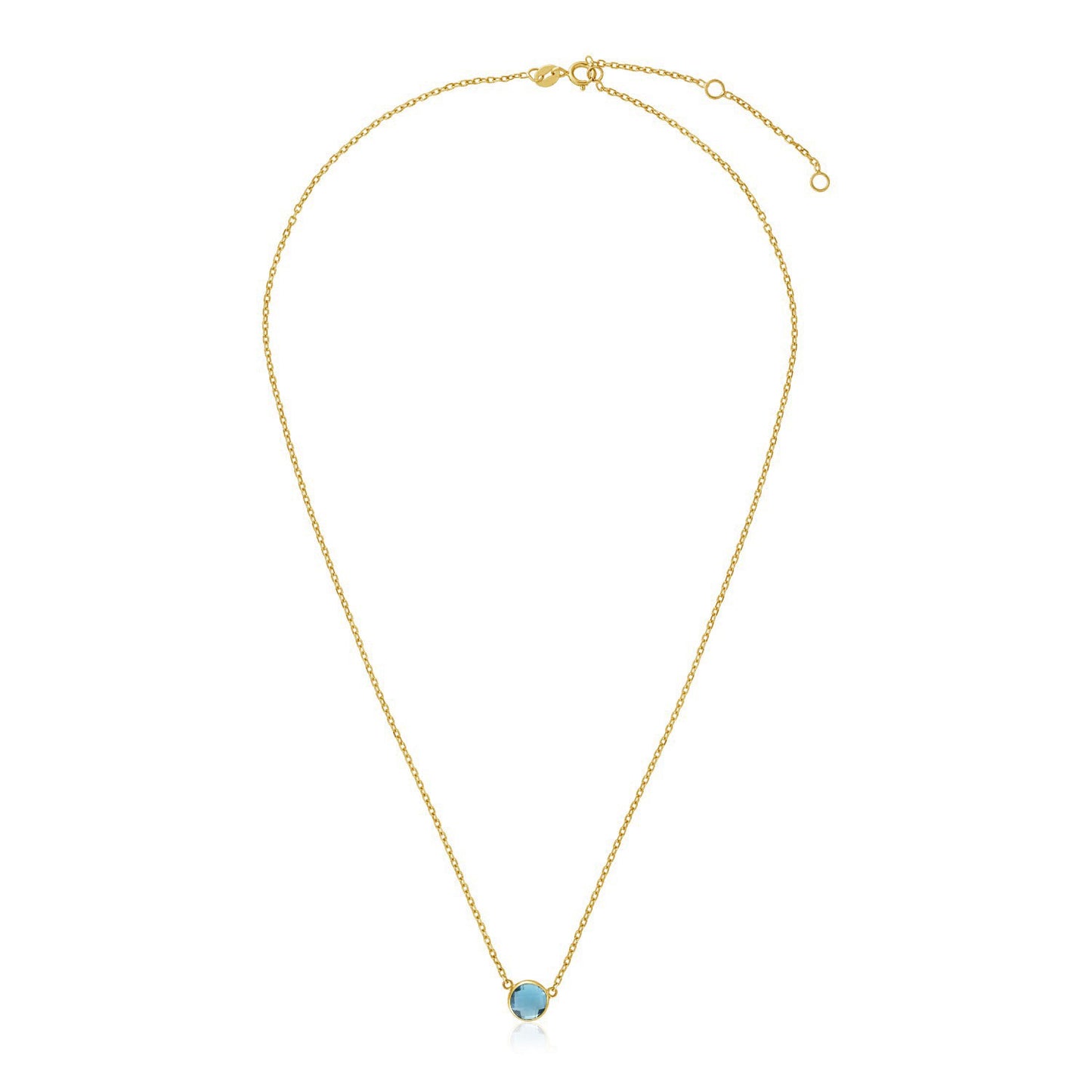 14k Yellow Gold 17 inch Necklace with Round Blue Topaz-Teresa&#39;s Fashionista LLC