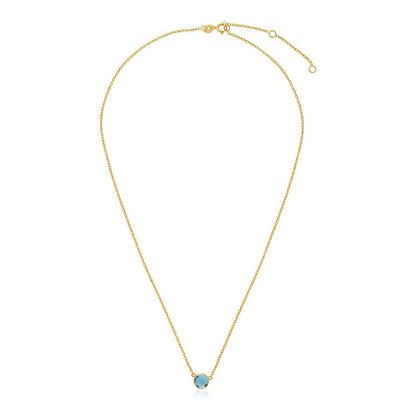 14k Yellow Gold 17 inch Necklace with Round Blue Topaz-Teresa&#39;s Fashionista LLC