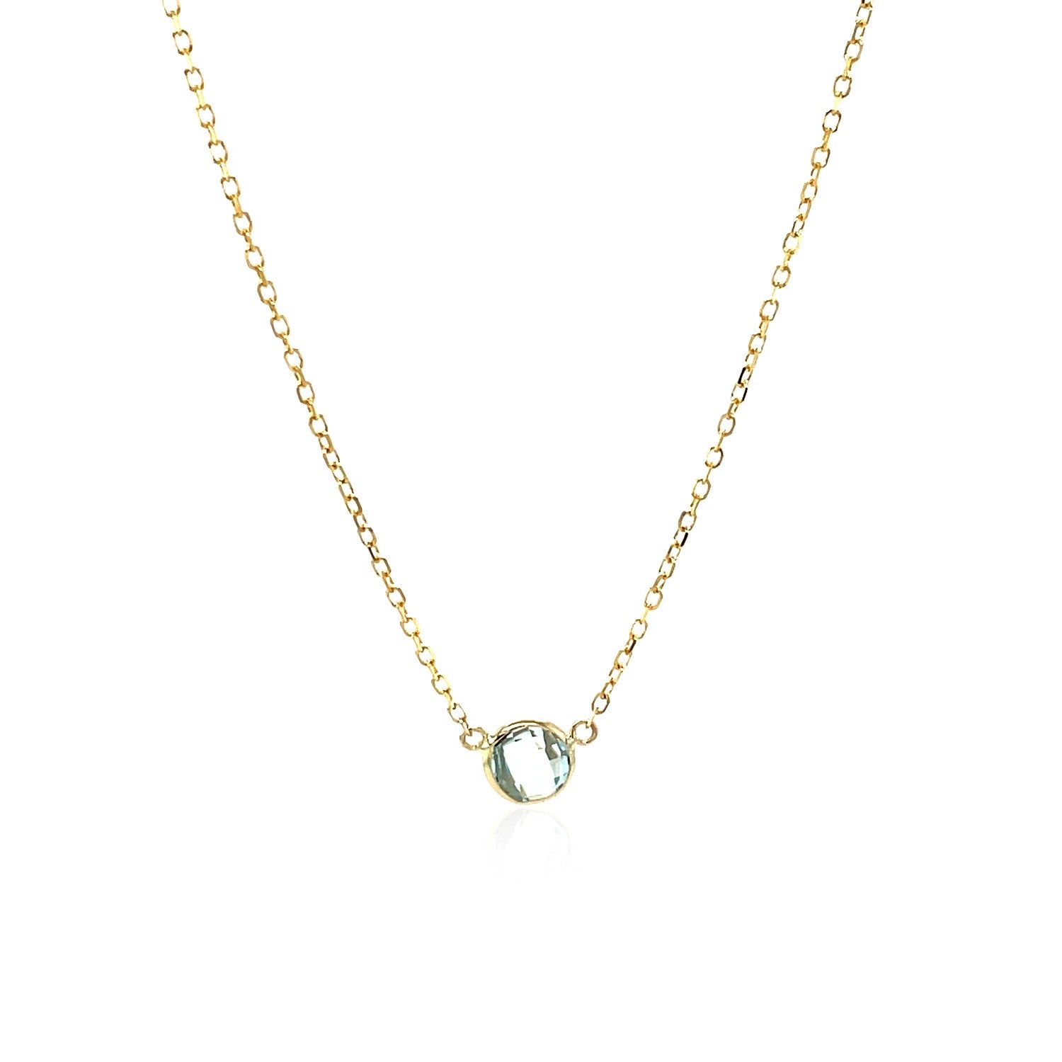 14k Yellow Gold 17 inch Necklace with Round Blue Topaz-Teresa&#39;s Fashionista LLC