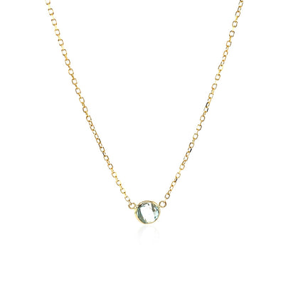 14k Yellow Gold 17 inch Necklace with Round Blue Topaz-Teresa&#39;s Fashionista LLC