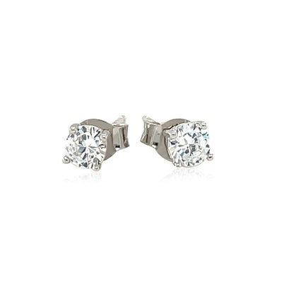 Sterling Silver 4mm Faceted White Cubic Zirconia Stud Earrings-Teresa&#39;s Fashionista LLC