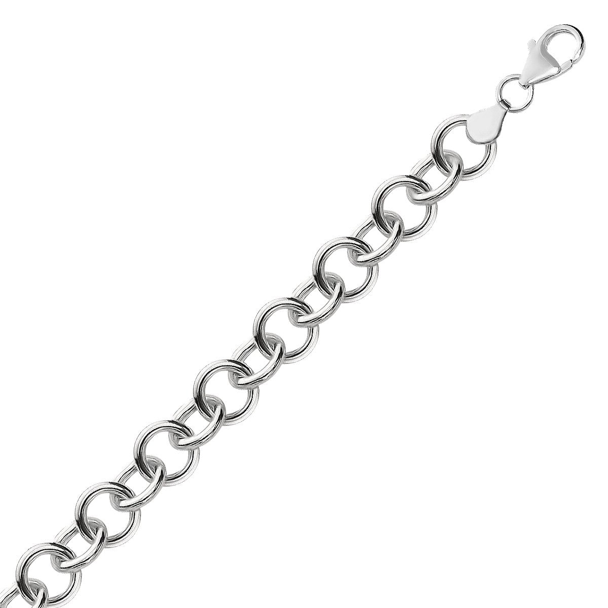 Sterling Silver Rolo Style Polished Charm Bracelet with Rhodium Plating-Teresa&#39;s Fashionista LLC