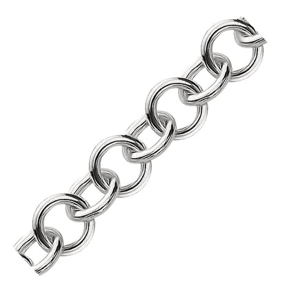 Sterling Silver Rolo Style Polished Charm Bracelet with Rhodium Plating-Teresa&#39;s Fashionista LLC