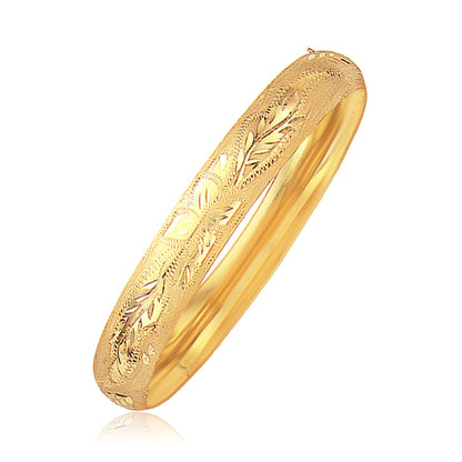 Classic Floral Carved Bangle in 14k Yellow Gold (10.0mm)-Teresa&#39;s Fashionista LLC