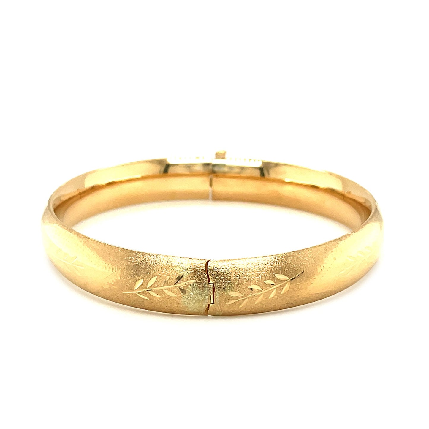 Classic Floral Carved Bangle in 14k Yellow Gold (10.0mm)-Teresa&#39;s Fashionista LLC