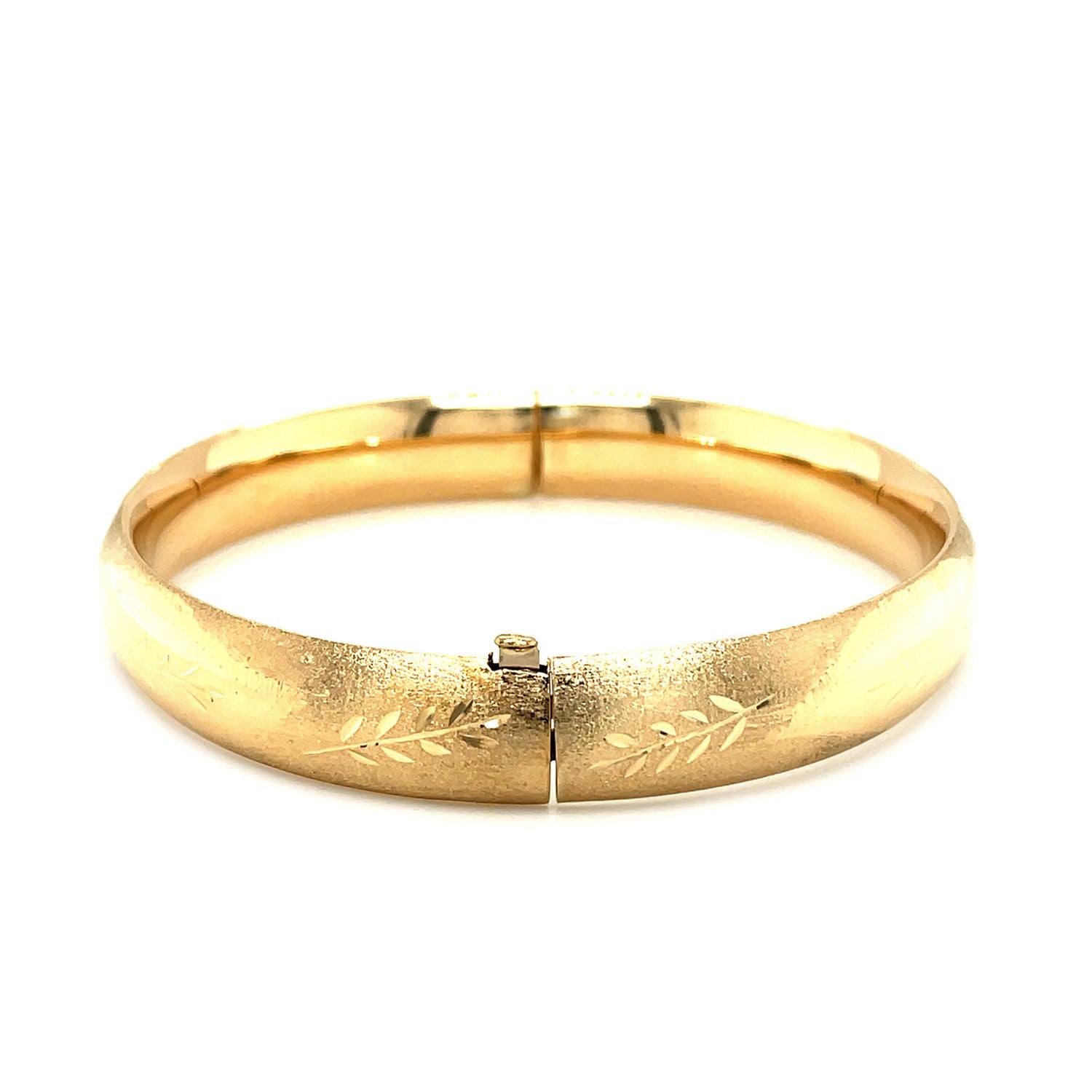 Classic Floral Carved Bangle in 14k Yellow Gold (10.0mm)-Teresa&#39;s Fashionista LLC