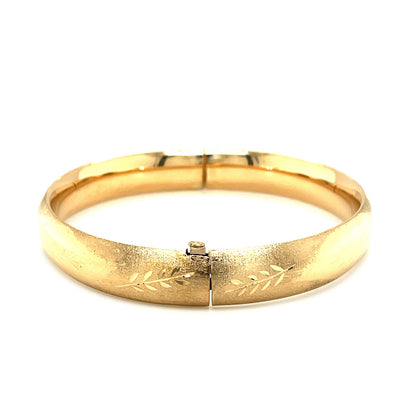 Classic Floral Carved Bangle in 14k Yellow Gold (10.0mm)-Teresa&#39;s Fashionista LLC