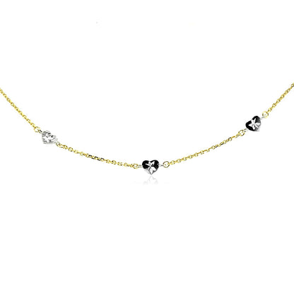 14k Two Tone Gold Anklet with Diamond Cut Heart Style Stations-Teresa&#39;s Fashionista LLC