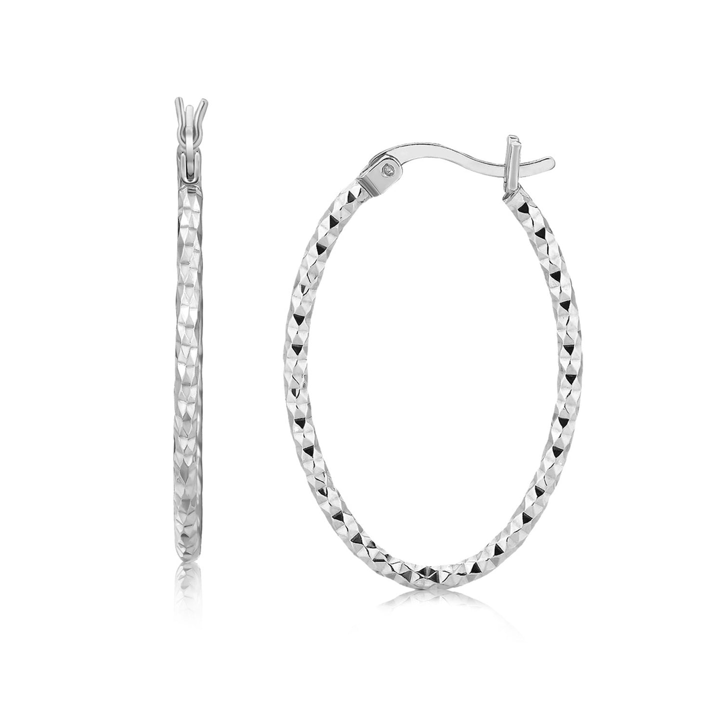 Sterling Silver Rhodium Plated Textured Diamond Cut Classic Hoop Earrings-Teresa&#39;s Fashionista LLC