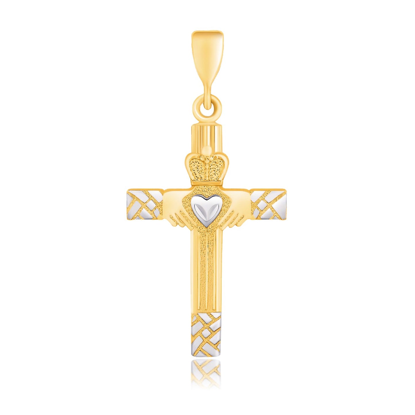 14k Two-Tone Gold Cross Pendant with a Claddagh Motif-Teresa&#39;s Fashionista LLC