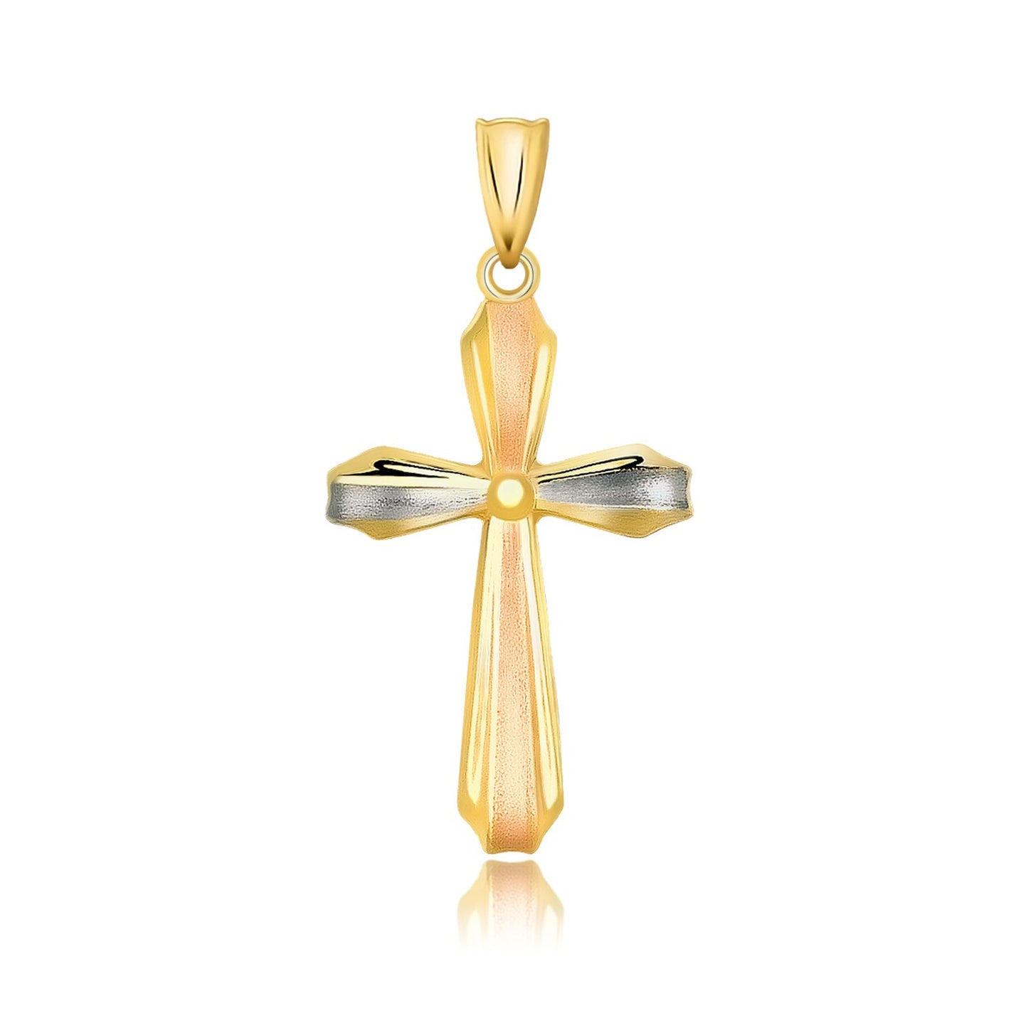 14k Tri Color Gold Cross Motif Pendant with Textured Finish-Teresa&#39;s Fashionista LLC