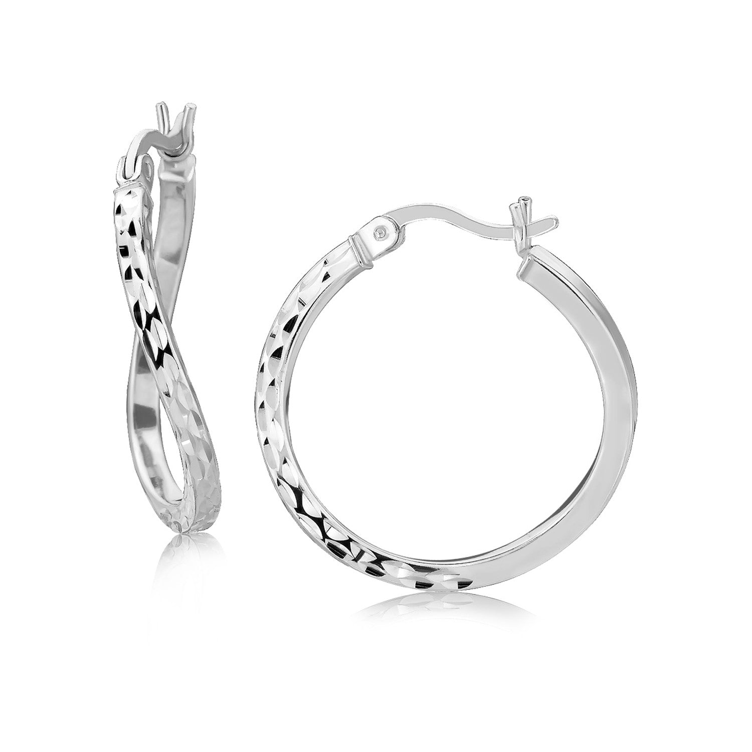 Sterling Silver Rhodium Plated Twist Style Hoop Diamond Cut Earrings (20mm)-Teresa&#39;s Fashionista LLC