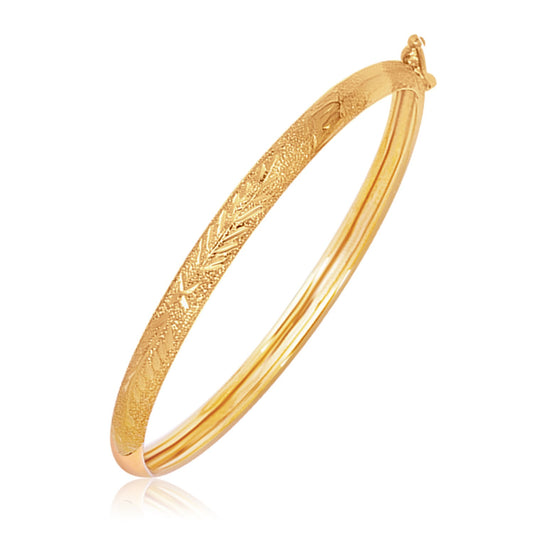 14k Yellow Gold Diamond Cut Motif Dome Style Children's Bangle-Teresa&#39;s Fashionista LLC