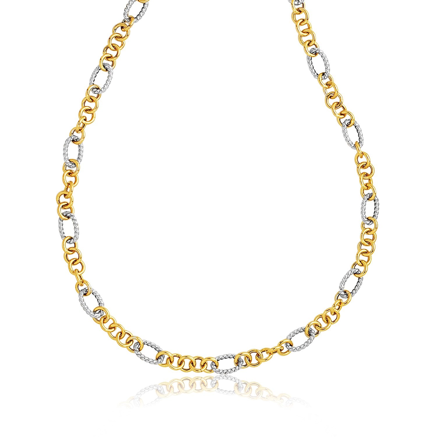 14k Two-Tone Round and Cable Style Link Necklace-Teresa&#39;s Fashionista LLC