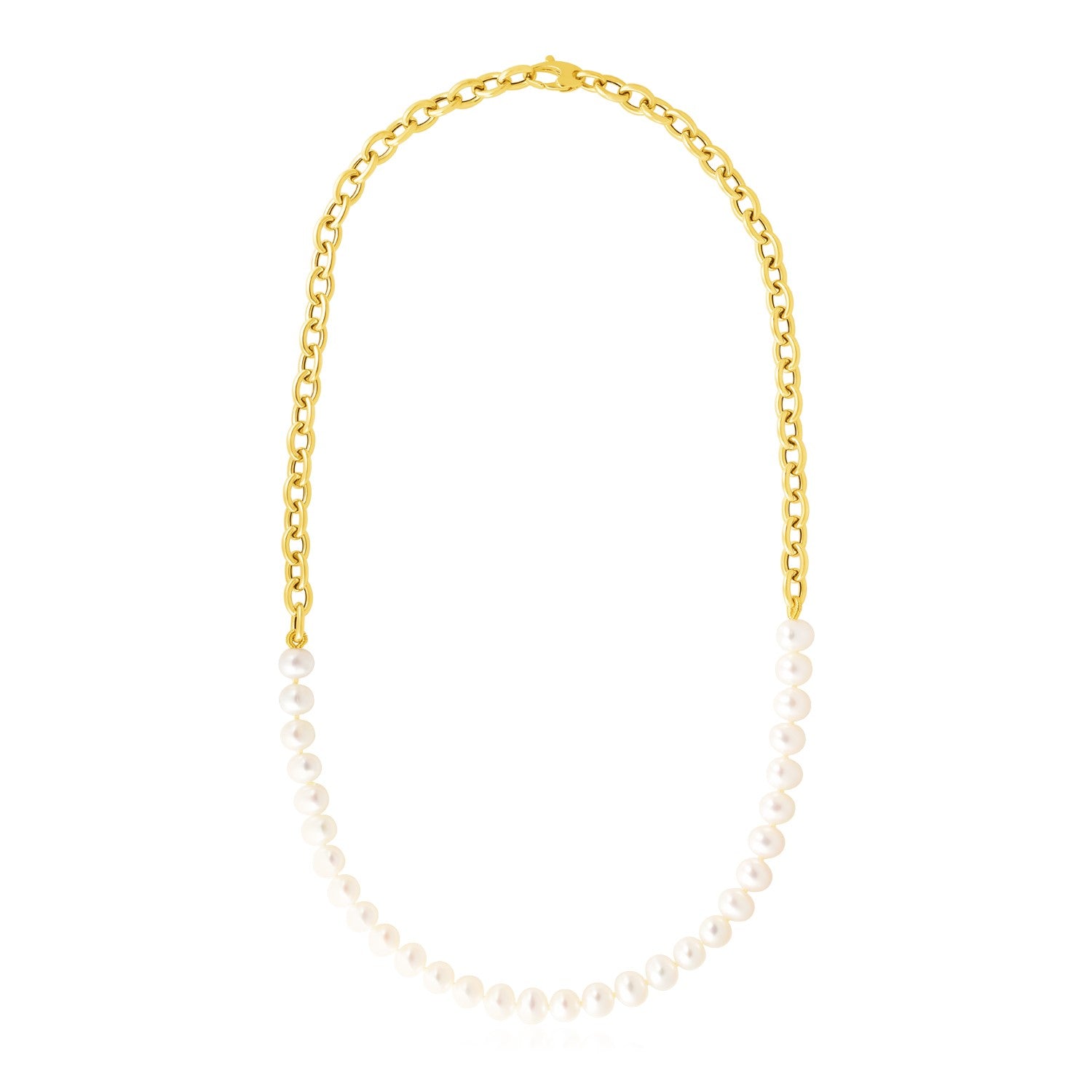 14k Yellow Gold Oval Chain Necklace with Pearls-Teresa&#39;s Fashionista LLC