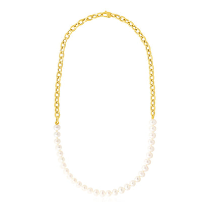 14k Yellow Gold Oval Chain Necklace with Pearls-Teresa&#39;s Fashionista LLC