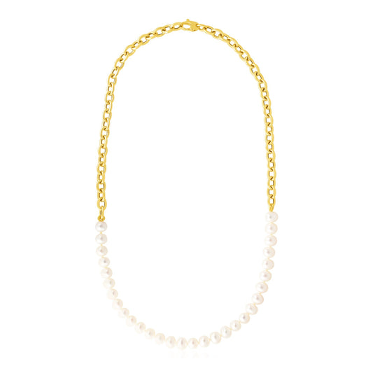 14k Yellow Gold Oval Chain Necklace with Pearls-Teresa&#39;s Fashionista LLC