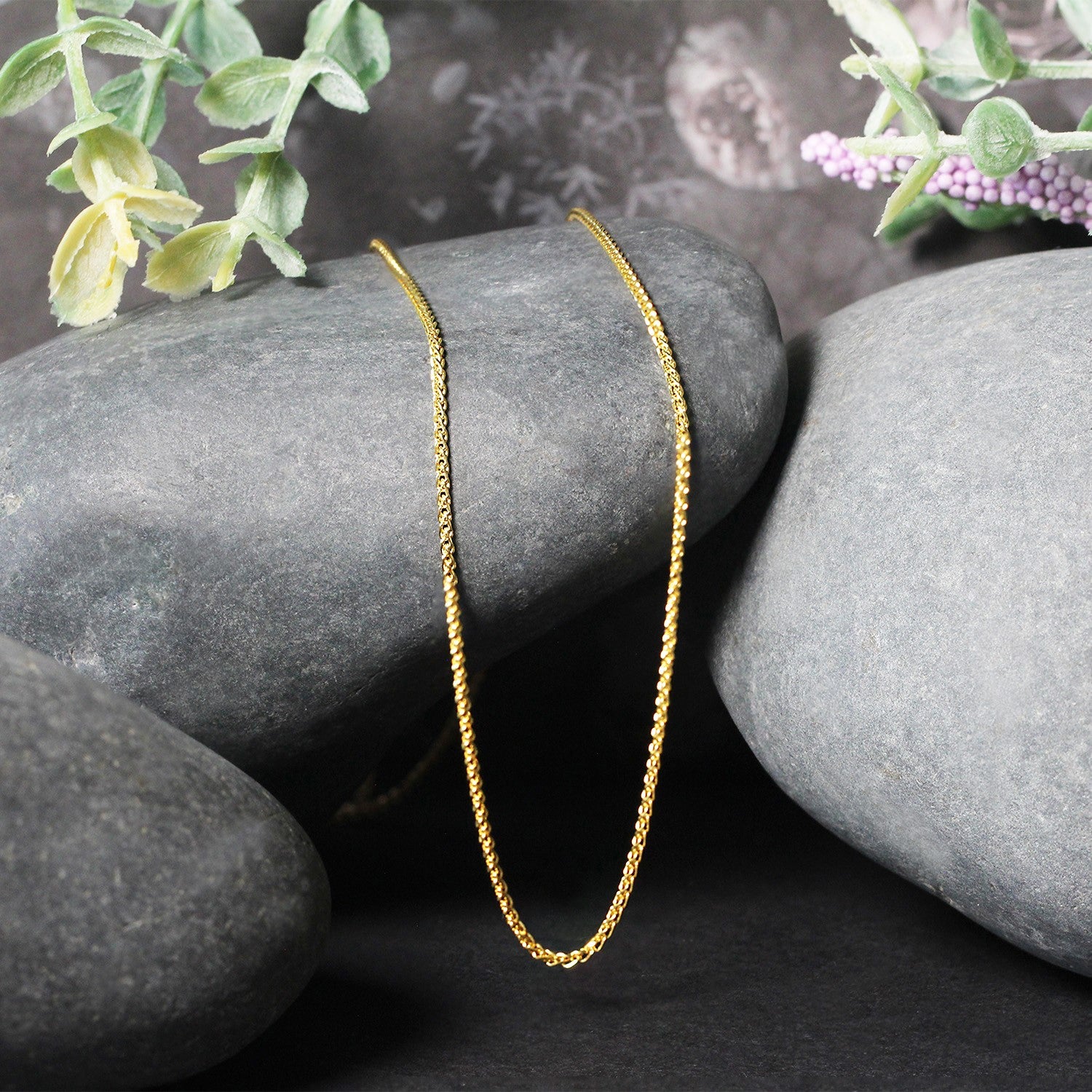 14k Yellow Gold Diamond Cut Round Wheat Chain 1.1mm-Teresa&#39;s Fashionista LLC