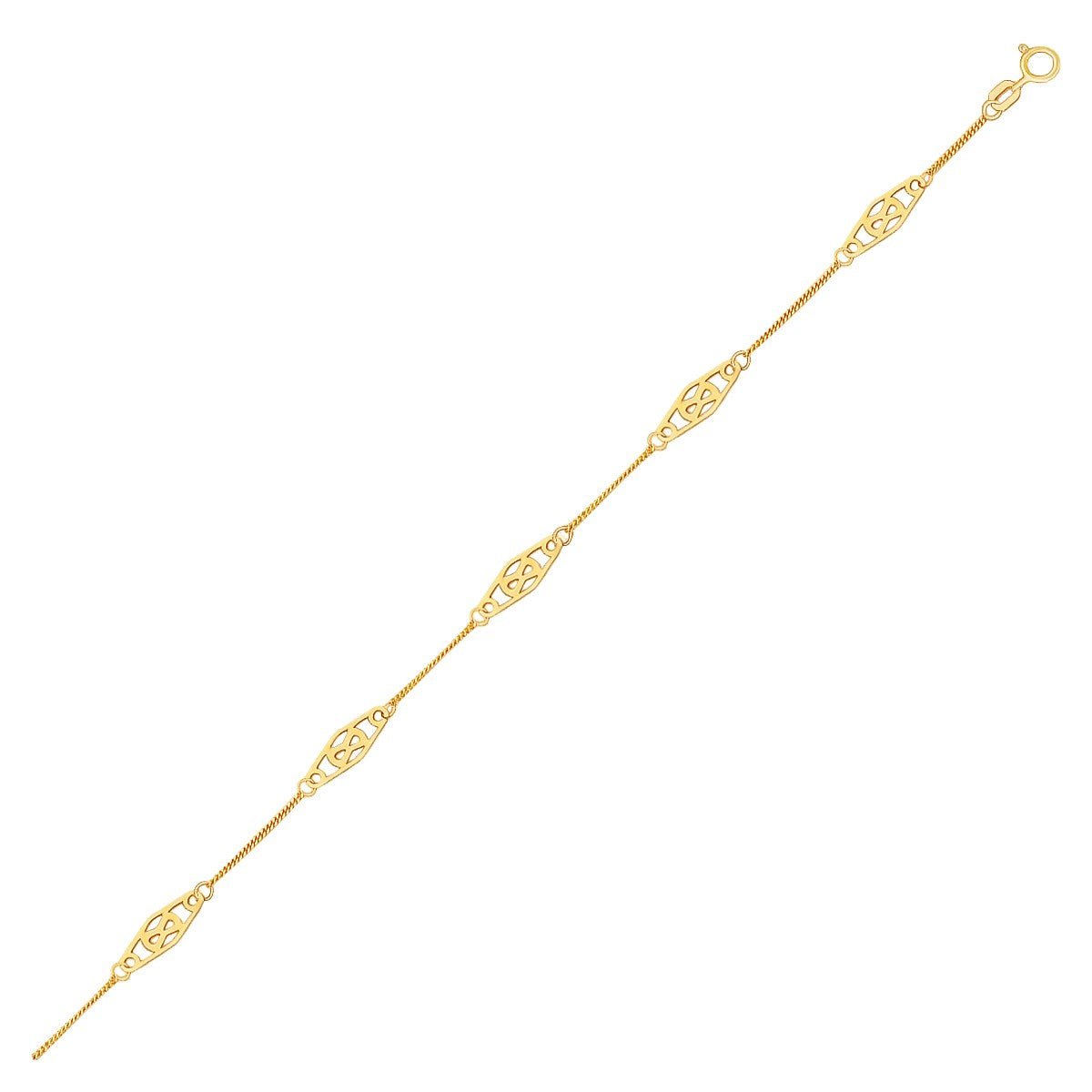 14k Yellow Gold Anklet with Fancy Diamond Shape Filigree Stations-Teresa&#39;s Fashionista LLC