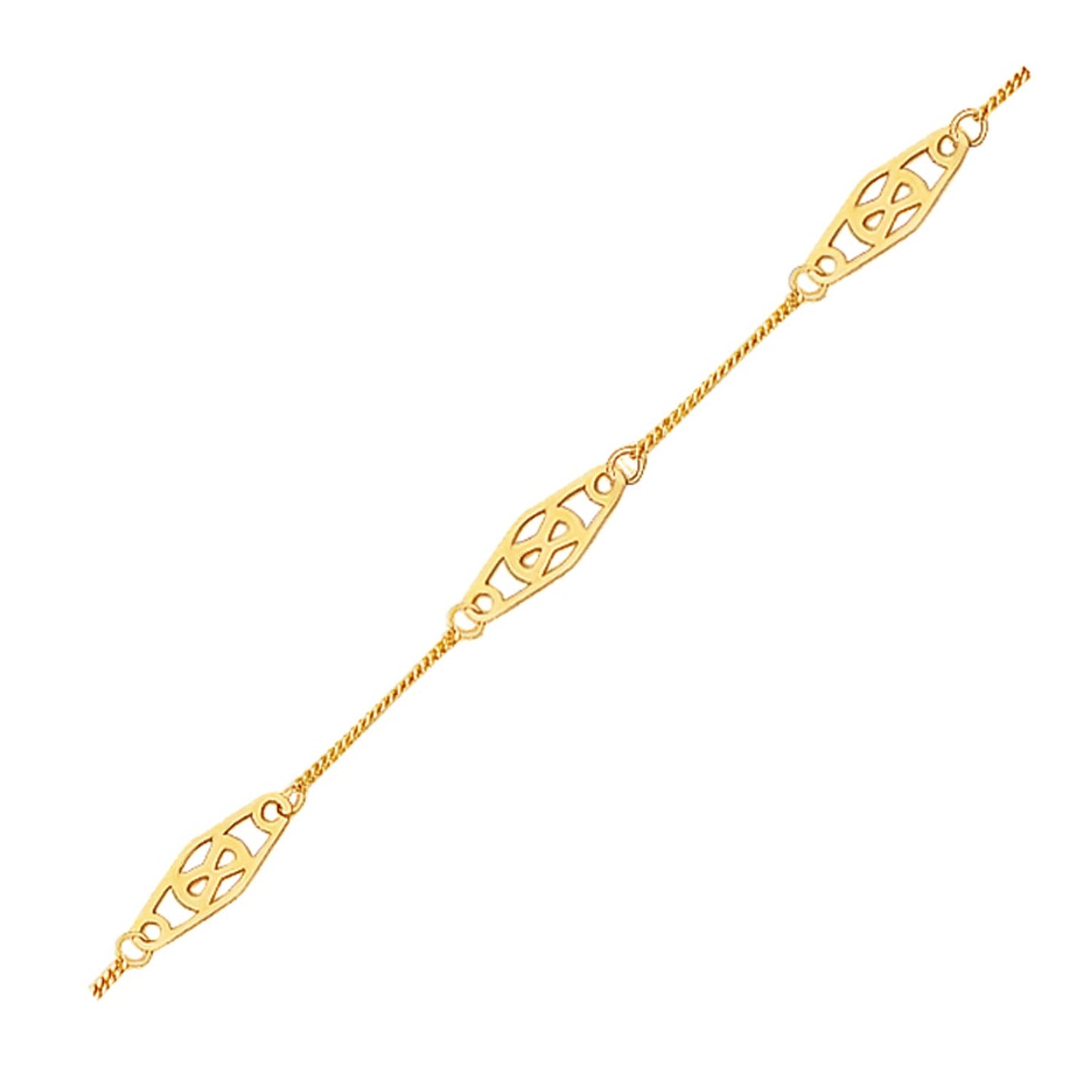 14k Yellow Gold Anklet with Fancy Diamond Shape Filigree Stations-Teresa&#39;s Fashionista LLC