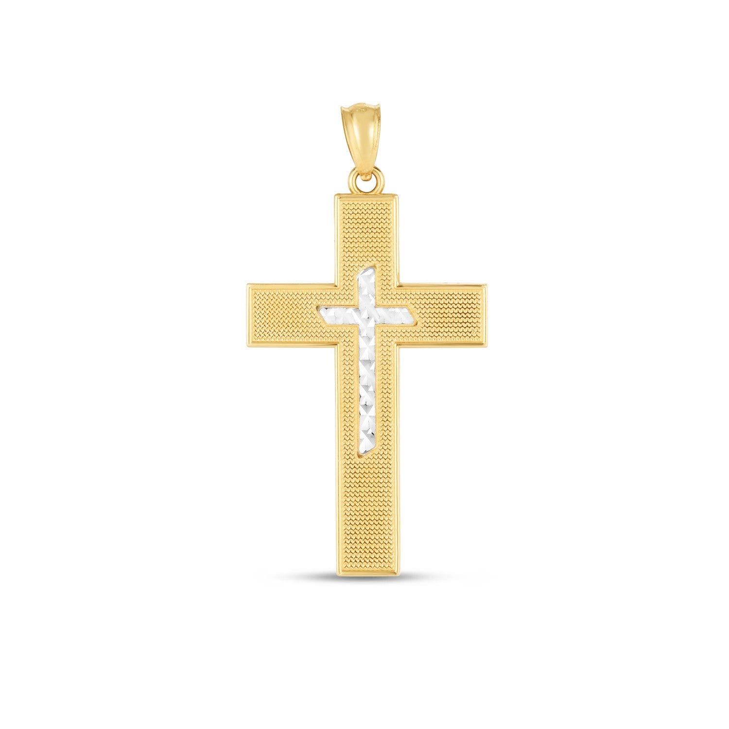 14k Two Tone Gold High Polish Diamond Cut Cross Pendant-Teresa&#39;s Fashionista LLC