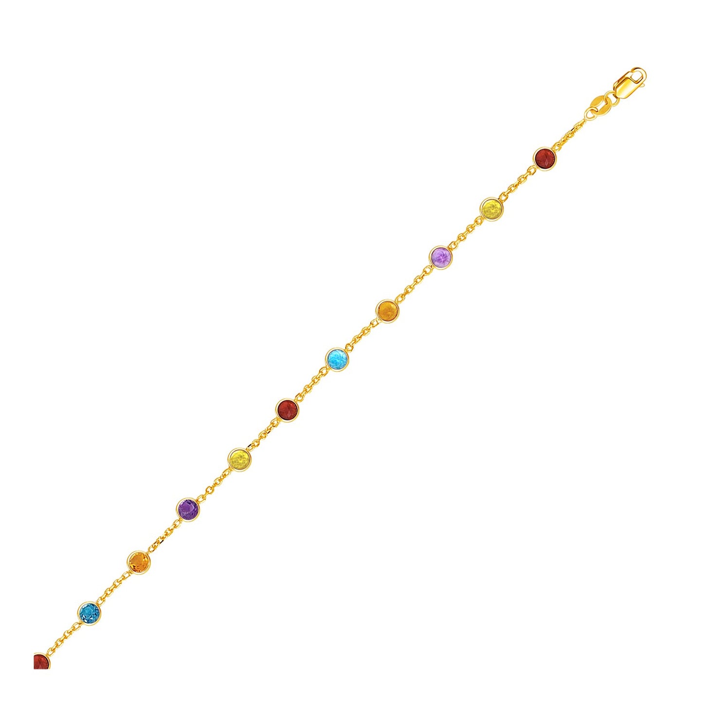 14k Yellow Gold Cable Anklet with Round Multi Tone Stations-Teresa&#39;s Fashionista LLC